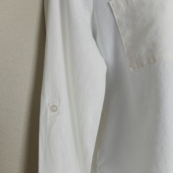 Nine West Jeans White Linen Blend Long Sleeve Button Up Blouse Size Small - Picture 5 of 9